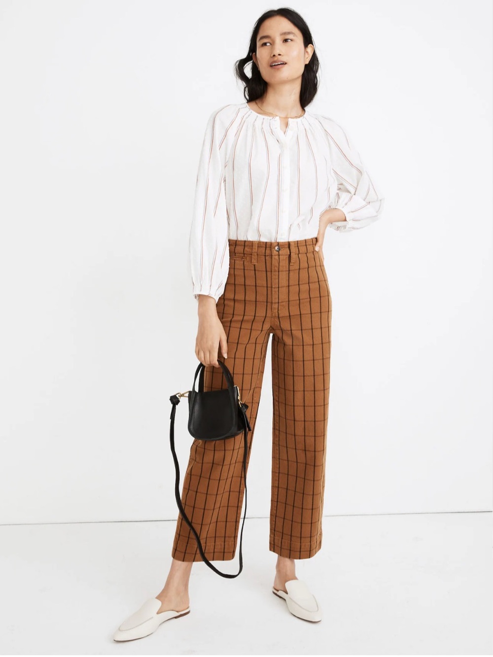 Madewell Slim Emmett Wide Leg Crop  Striped Tan Cotton Pants size 27